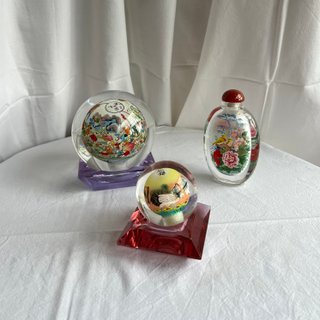 Lote 3 Piezas Cristal Pintura China Vintage