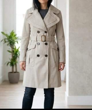 Gabardina Zara Beige Doble Botonadura con Cinturón