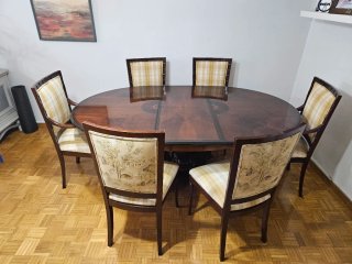 Mesa de Comedor Ovalada con 4 Sillas y 2 sillones