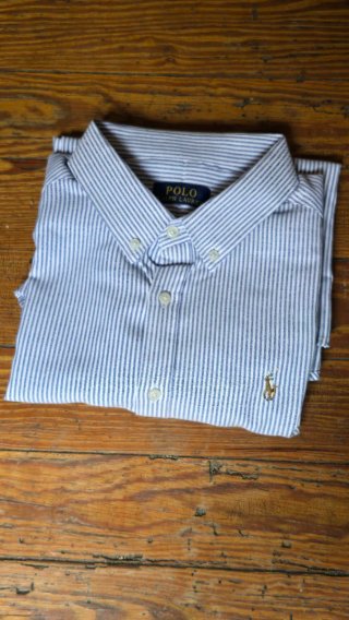 Camisa Polo Ralph Lauren Rayas Azul y Blanca L