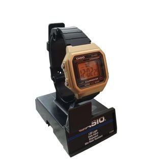 RELOJ CASIO W217H CORREA NEGRA Y ESFERA DORADA + CAJA