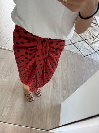 Falda Midi con Nudo y Estampado de Lunares