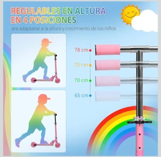 Patinete Infantil Rosa con Luces HOMCOM