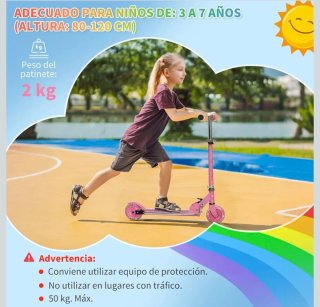 Patinete Infantil Rosa con Luces HOMCOM