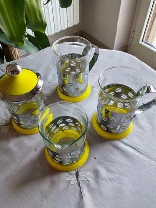 Set Colazione vetro acciaio Vintage Giallo