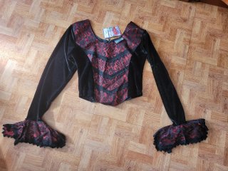 Blusa manga larga encaje y terciopelo