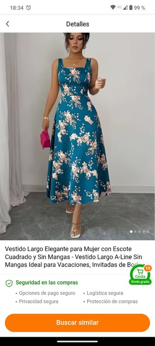 Vestido Largo Floral Escote Cuadrado