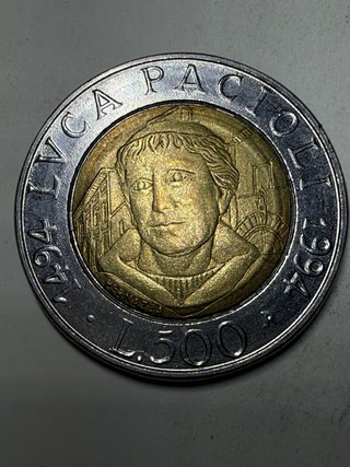 Moneta 500 Lire Luca Pacioli 1994