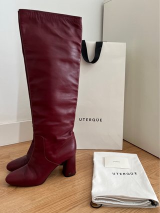 Botas altas de piel Uterqüe burdeos