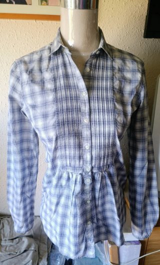 Camisa Cuadros/Pechera Pliegues -BohoChic/ Talla S