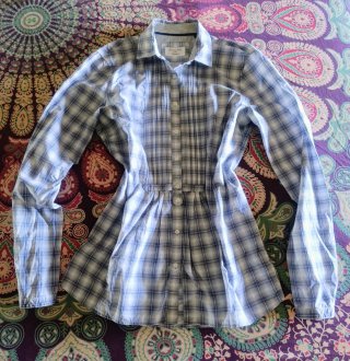 Camisa Cuadros/Pechera Pliegues -BohoChic/ Talla S