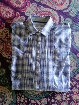 Camisa Cuadros/Pechera Pliegues -BohoChic/ Talla S