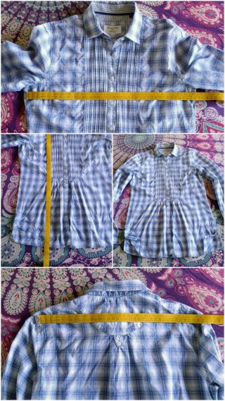 Camisa Cuadros/Pechera Pliegues -BohoChic/ Talla S