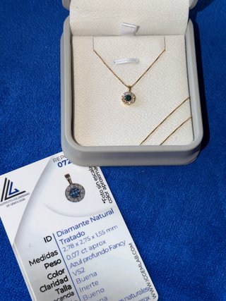 Collar Oro 18k Diamante Azul Natural Certificado