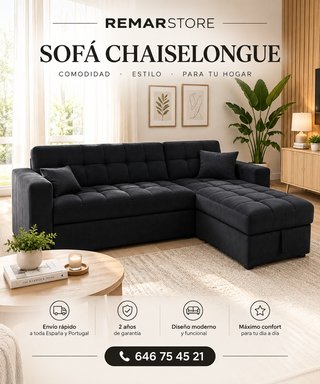 Sofá Cama Chaise Longue Negro de Terciopelo