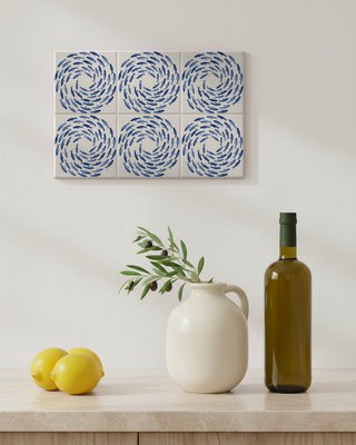Pack 6 azulejos peces azules 10x10 cm cocina