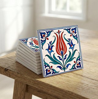 Pack 6 azulejos marroquíes tulipán floral 10x10 cm