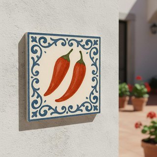 Pack 6 azulejos pimiento rústico cerámica cocina