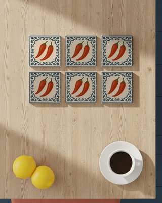 Pack 6 azulejos pimiento rústico cerámica cocina