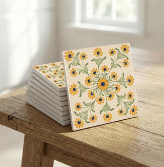 Pack 6 azulejos margaritas botánicas cerámica
