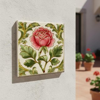 Pack 6 azulejos 10x10 cm rosa botánica cerámica