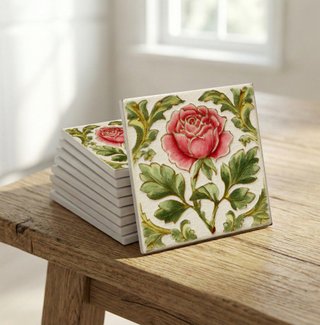 Pack 6 azulejos 10x10 cm rosa botánica cerámica