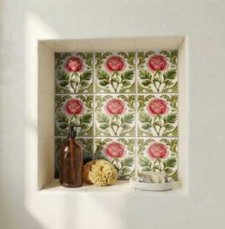 Pack 6 azulejos 10x10 cm rosa botánica cerámica