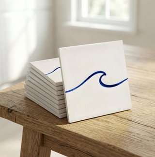 Pack 6 azulejos cerámica onda minimalista azul