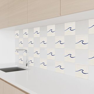 Pack 6 azulejos cerámica onda minimalista azul