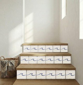 Pack 6 azulejos cerámica onda minimalista azul