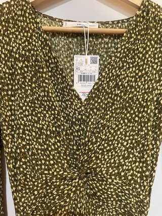 Vestido Mango Verde Estampado Talla XS