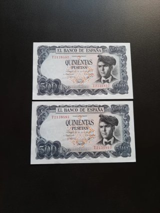 BILLETES DE 500 PESETAS DE 1971 PAREJA CORRELATIVA
