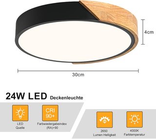 Lámpara de Techo LED Madera y Metal 30cm