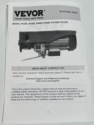 Polipasto Eléctrico VEVOR 1200kg
