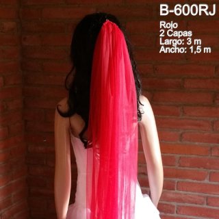 Velo Novia Largo Rojo 2 Capas 3m