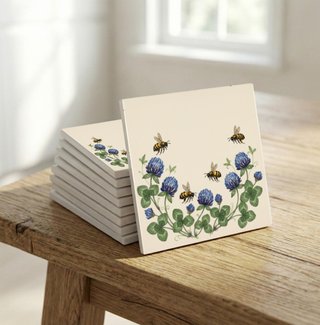 Pack 6 azulejos abeja trébol botánico 10x10 cm