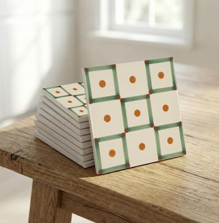 Azulejos geométricos retro verdes ocres 10x10 cm