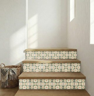 Azulejos geométricos retro verdes ocres 10x10 cm