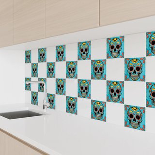 Pack 6 azulejos calavera mexicana 10x10 cm
