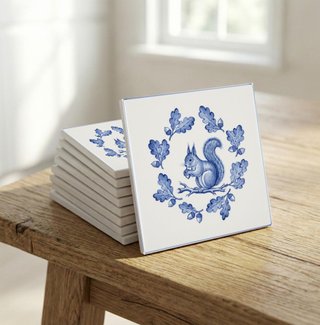 Azulejos ardilla roble bellota cerámica cocina