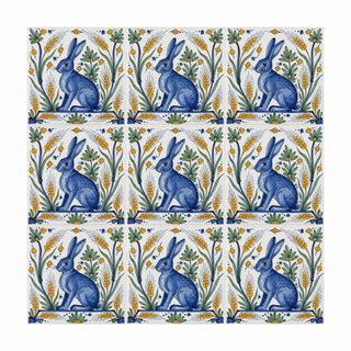 Pack 6 azulejos conejo azul botánico cerámica