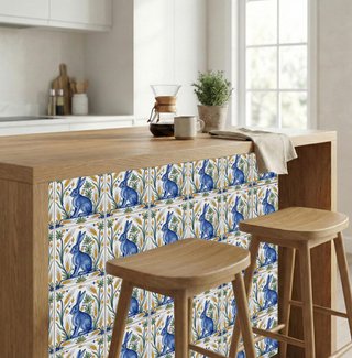Pack 6 azulejos conejo azul botánico cerámica