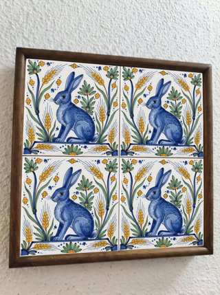 Pack 6 azulejos conejo azul botánico cerámica