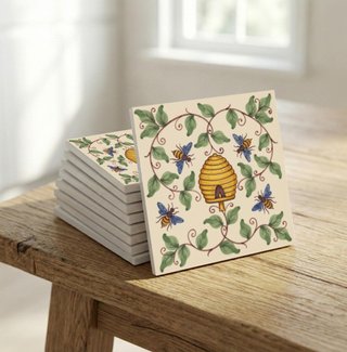 Pack 6 azulejos abejas cottagecore cerámica cocina