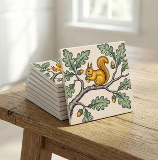 Pack 6 azulejos ardilla roble bellota cerámica coc