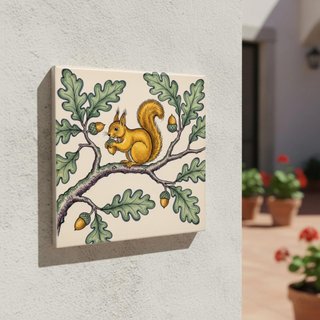 Pack 6 azulejos ardilla roble bellota cerámica coc