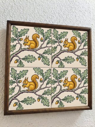 Pack 6 azulejos ardilla roble bellota cerámica coc
