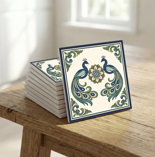 Pack 6 azulejos pavo real indio 10x10 cm cerámica