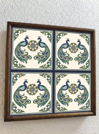 Pack 6 azulejos pavo real indio 10x10 cm cerámica