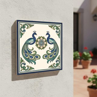Pack 6 azulejos pavo real indio 10x10 cm cerámica